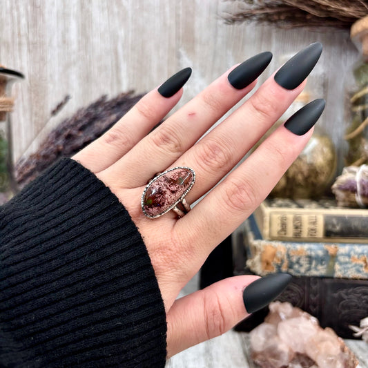 Fire Opal Crystal Ring Set in Fine Silver Size 9 / Foxlark Collection - One of a Kind