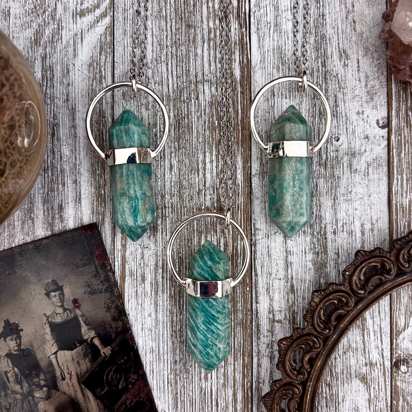 Amazonite Crystal Point Necklace in Sterling Silver, Blue Amazonite Pendant -Designed by FOXLARK Collection