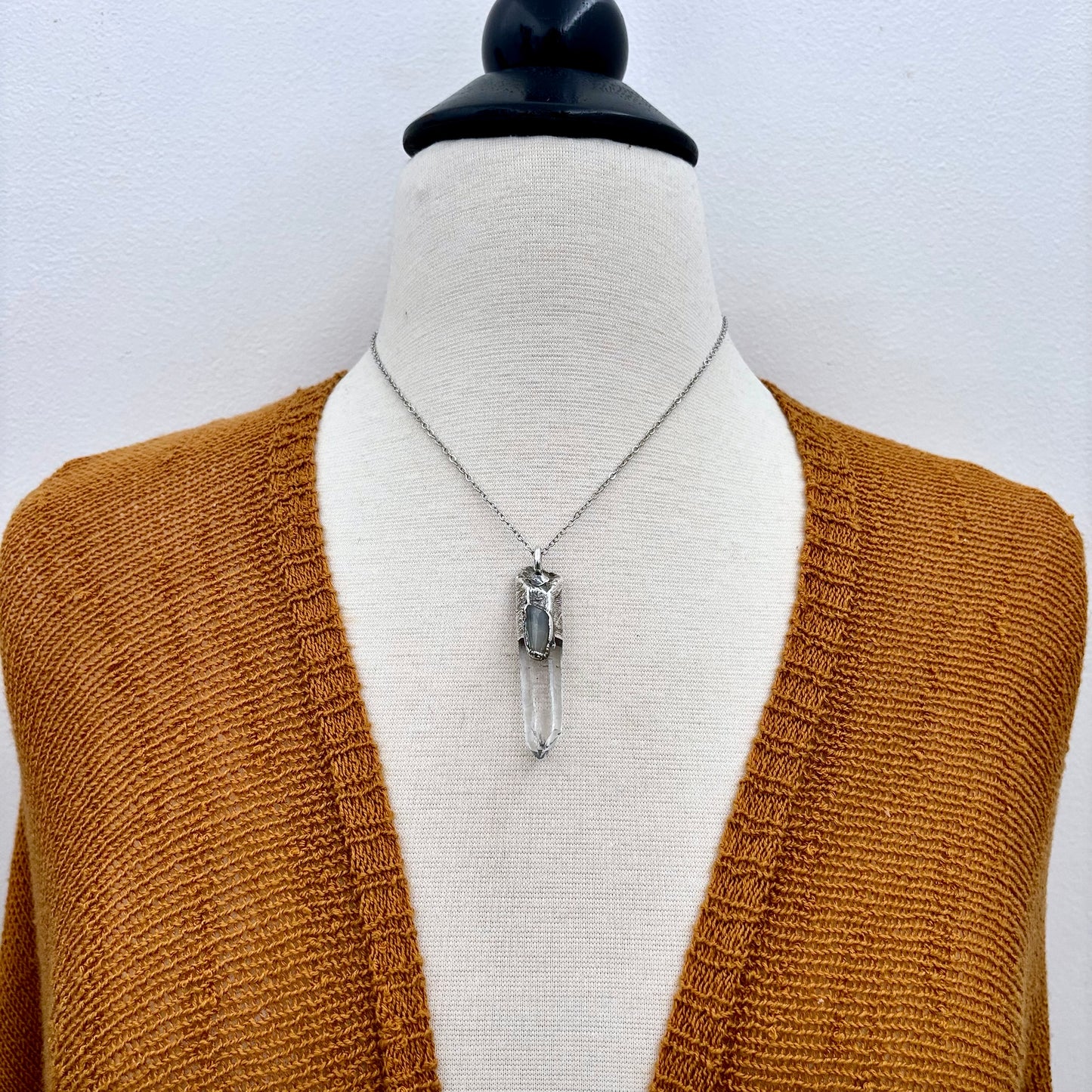 Clear Quartz & Peach Moonstone Crystal Statement Necklace in Fine Silver / Foxlark Collection - One of a Kind