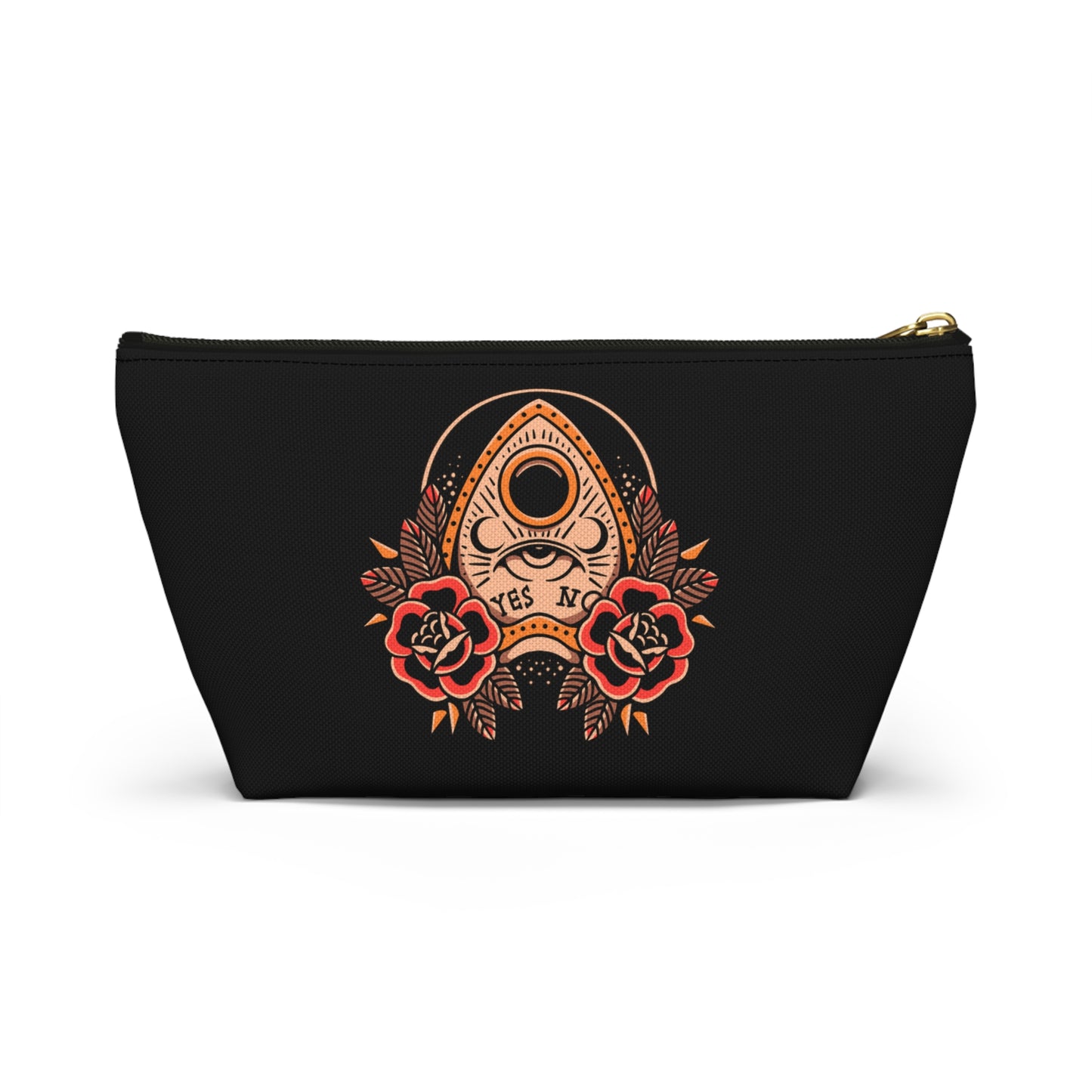 Planchette Accessory Pouch with T-bottom / Black Makeup Bag Vintage Traditional Tattoo / Punk Rock Bag - Foxlark Crystal Jewelry
