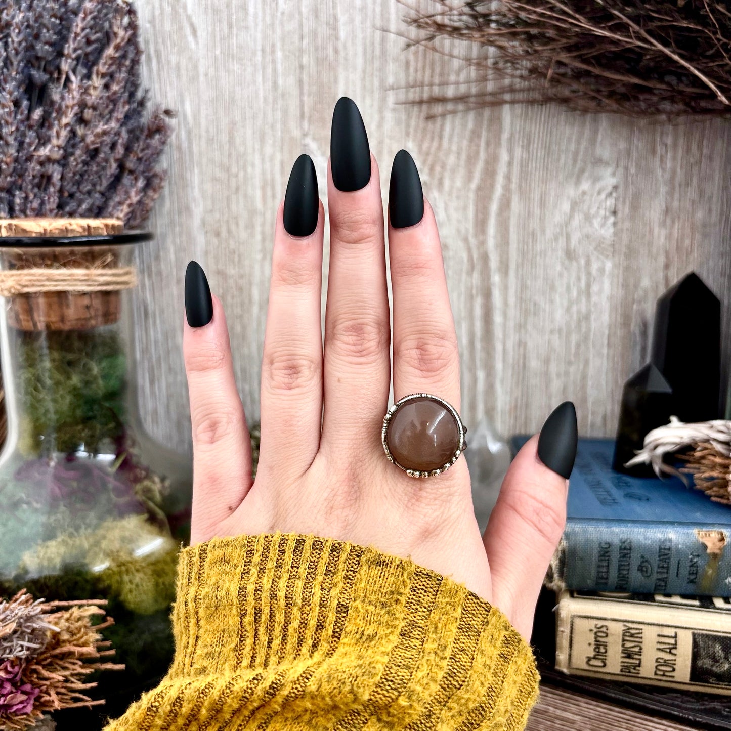 Peach Moonstone Crystal Ring Fine Silver Size 8 / Foxlark Collection - One of a Kind