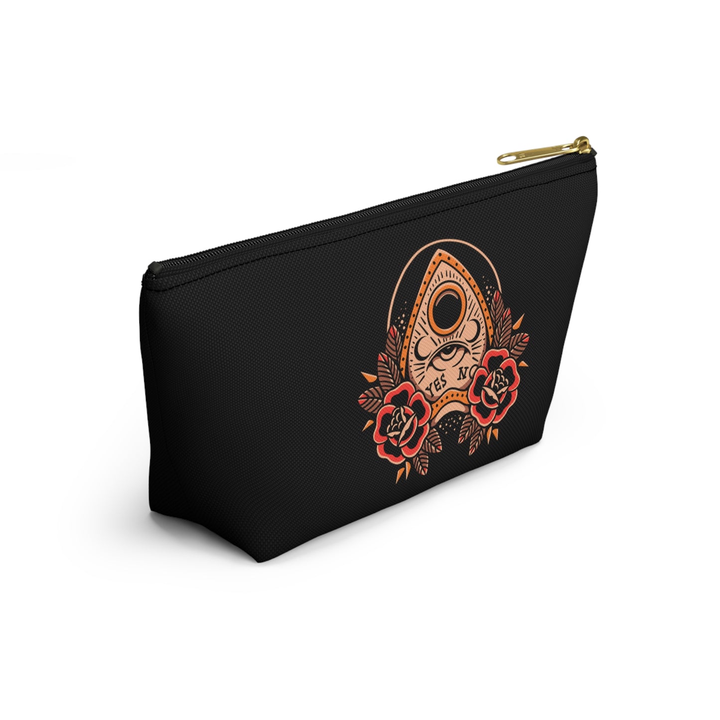 Planchette Accessory Pouch with T-bottom / Black Makeup Bag Vintage Traditional Tattoo / Punk Rock Bag - Foxlark Crystal Jewelry