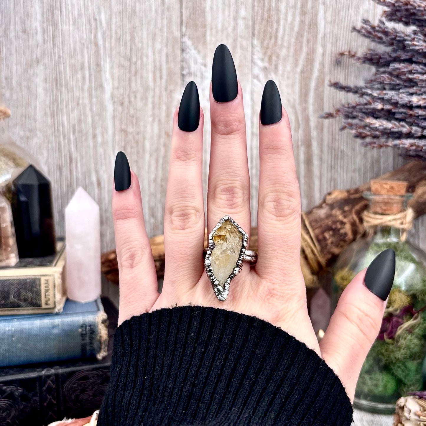 Raw Citrine Crystal Point Ring Set in Fine Silver Size 9 / Foxlark Collection - One of a Kind