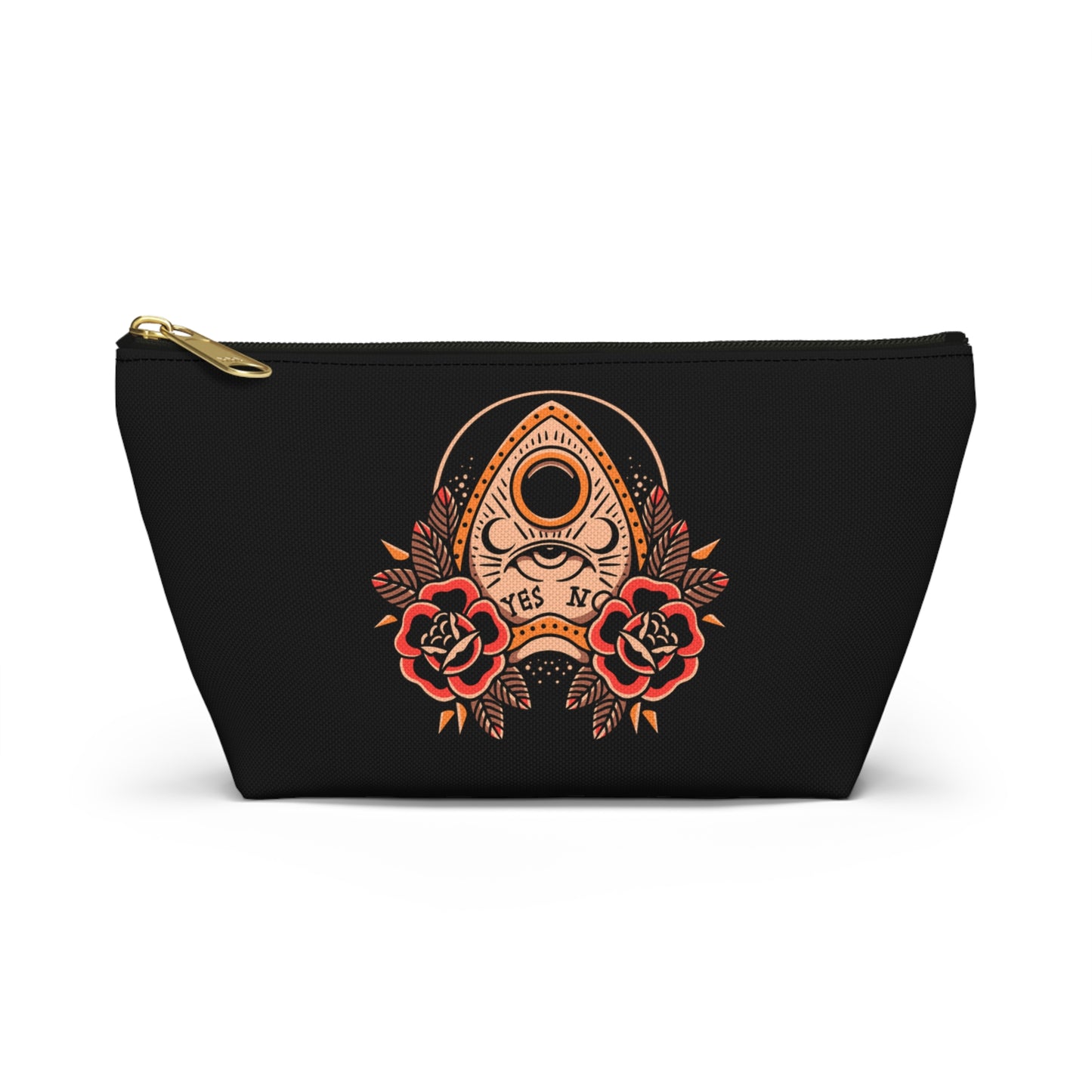 Planchette Accessory Pouch with T-bottom / Black Makeup Bag Vintage Traditional Tattoo / Punk Rock Bag - Foxlark Crystal Jewelry