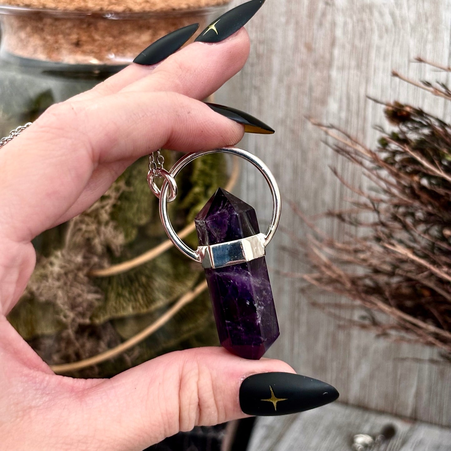 Amethyst Crystal Point Necklace in Sterling Silver, Purple Necklace -Designed by FOXLARK Collection