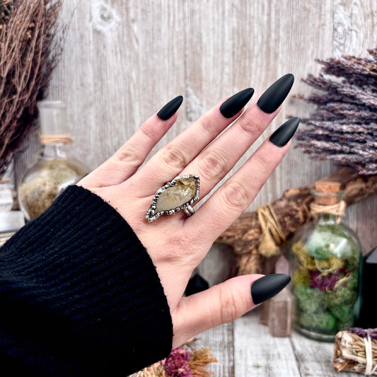 Raw Citrine Crystal Point Ring Set in Fine Silver Size 9  / Foxlark Collection - One of a Kind