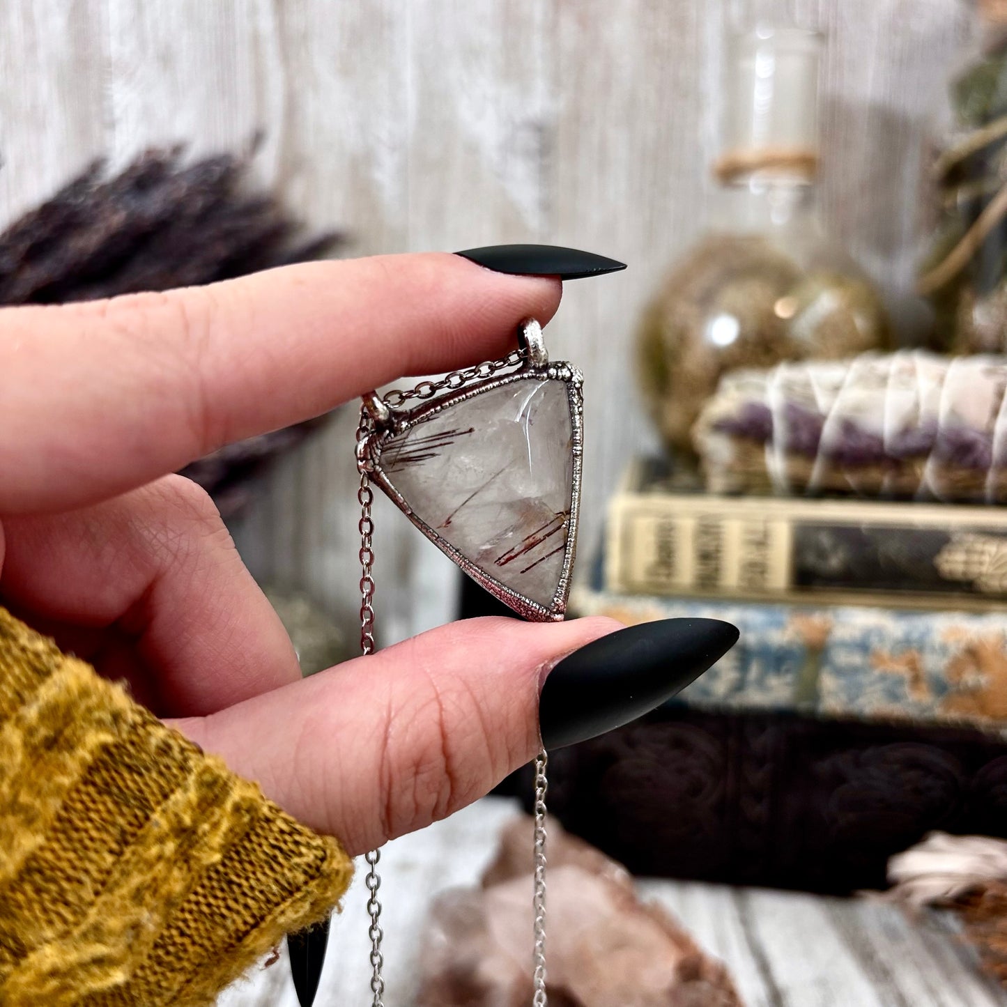 Rutilated Quartz Crystal Necklace in Fine Silver / Foxlark Collection - One of a Kind