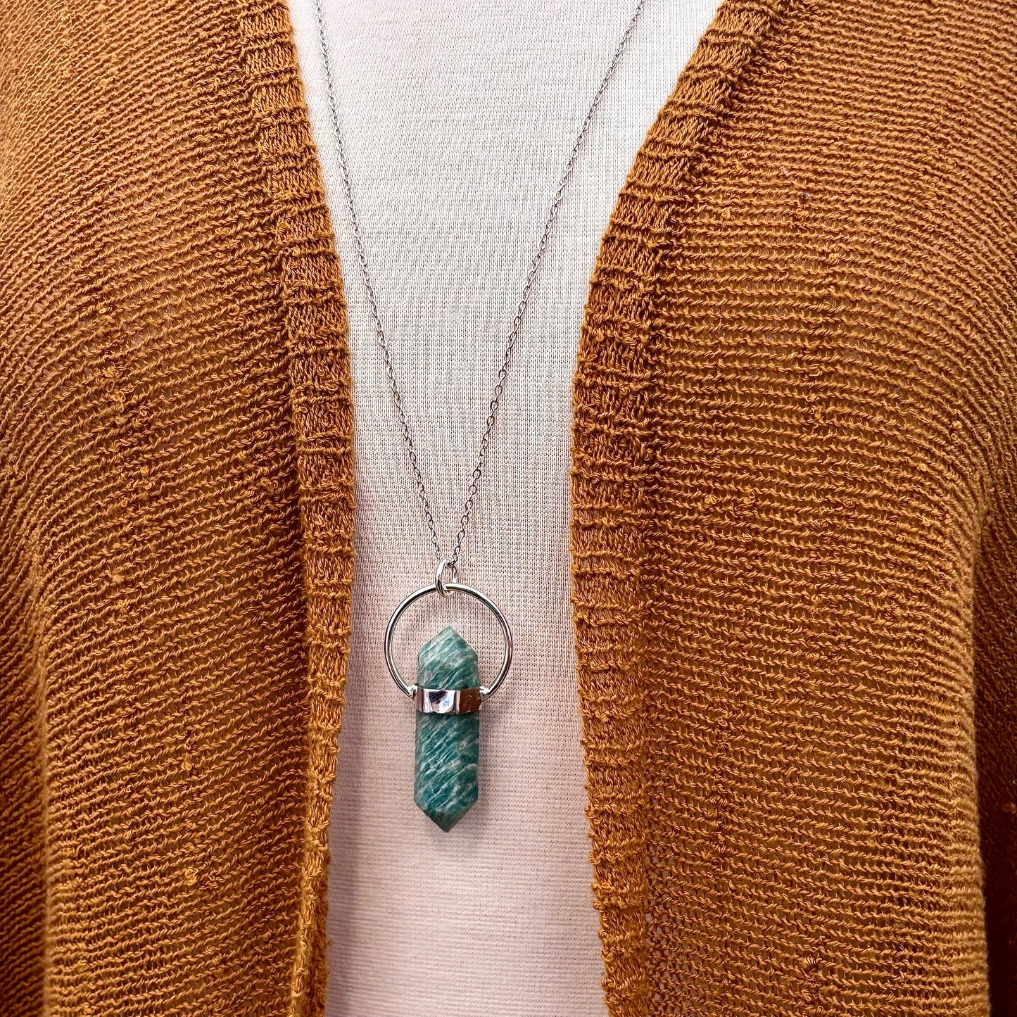 Amazonite Crystal Point Necklace in Sterling Silver, Blue Amazonite Pendant -Designed by FOXLARK Collection