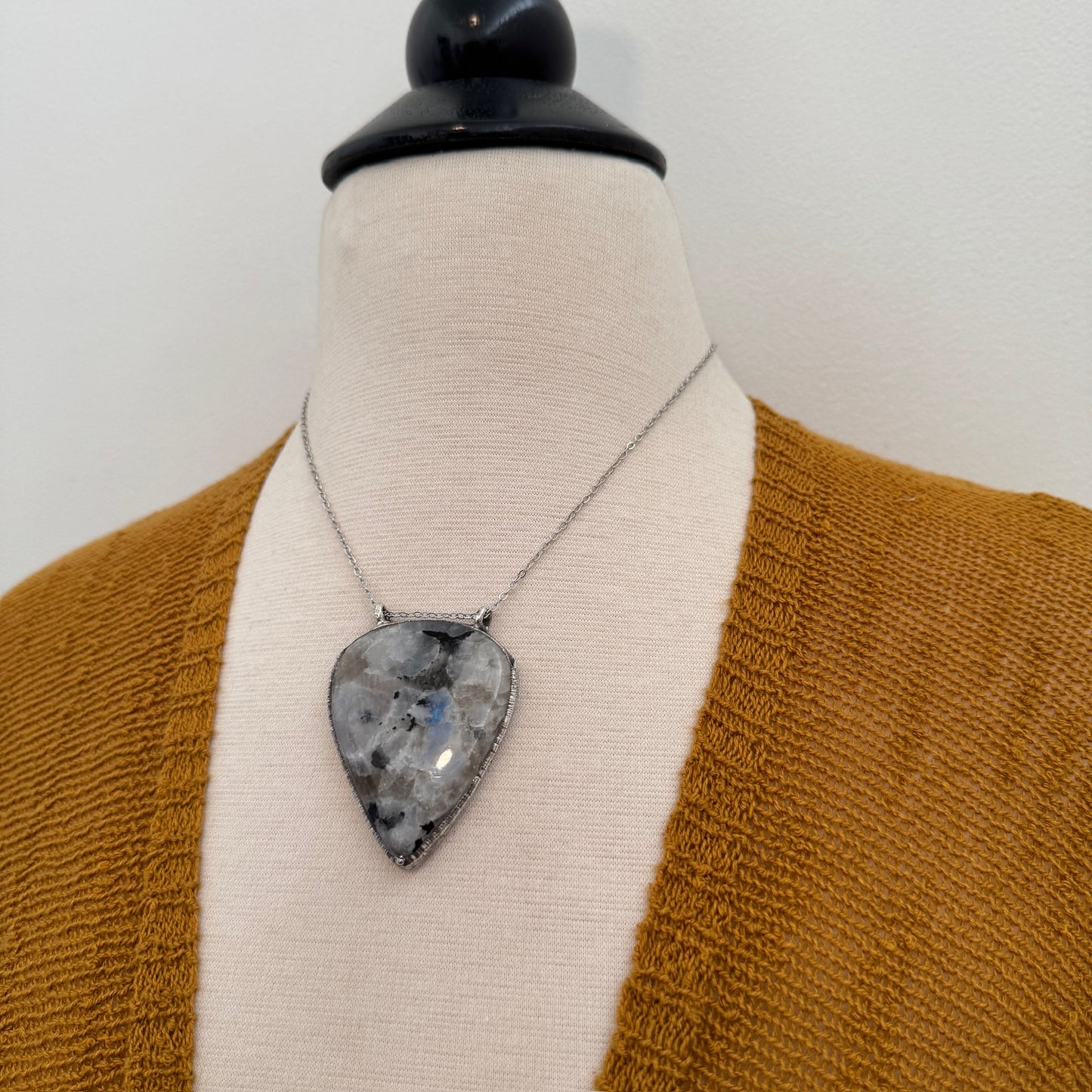 Big Rainbow Moonstone Necklace in Fine Silver / Foxlark Collection - One of a Kind