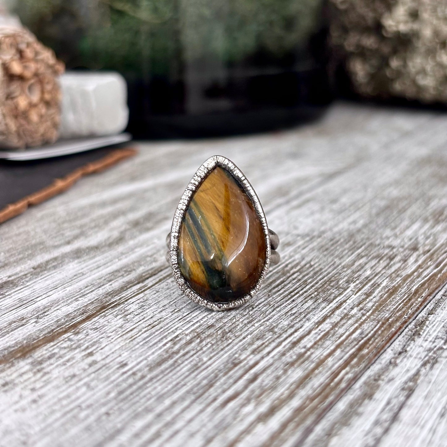 Tigers Eye Crystal Ring Set in Fine Silver Size 6.5/ Foxlark Collection - One of a Kind