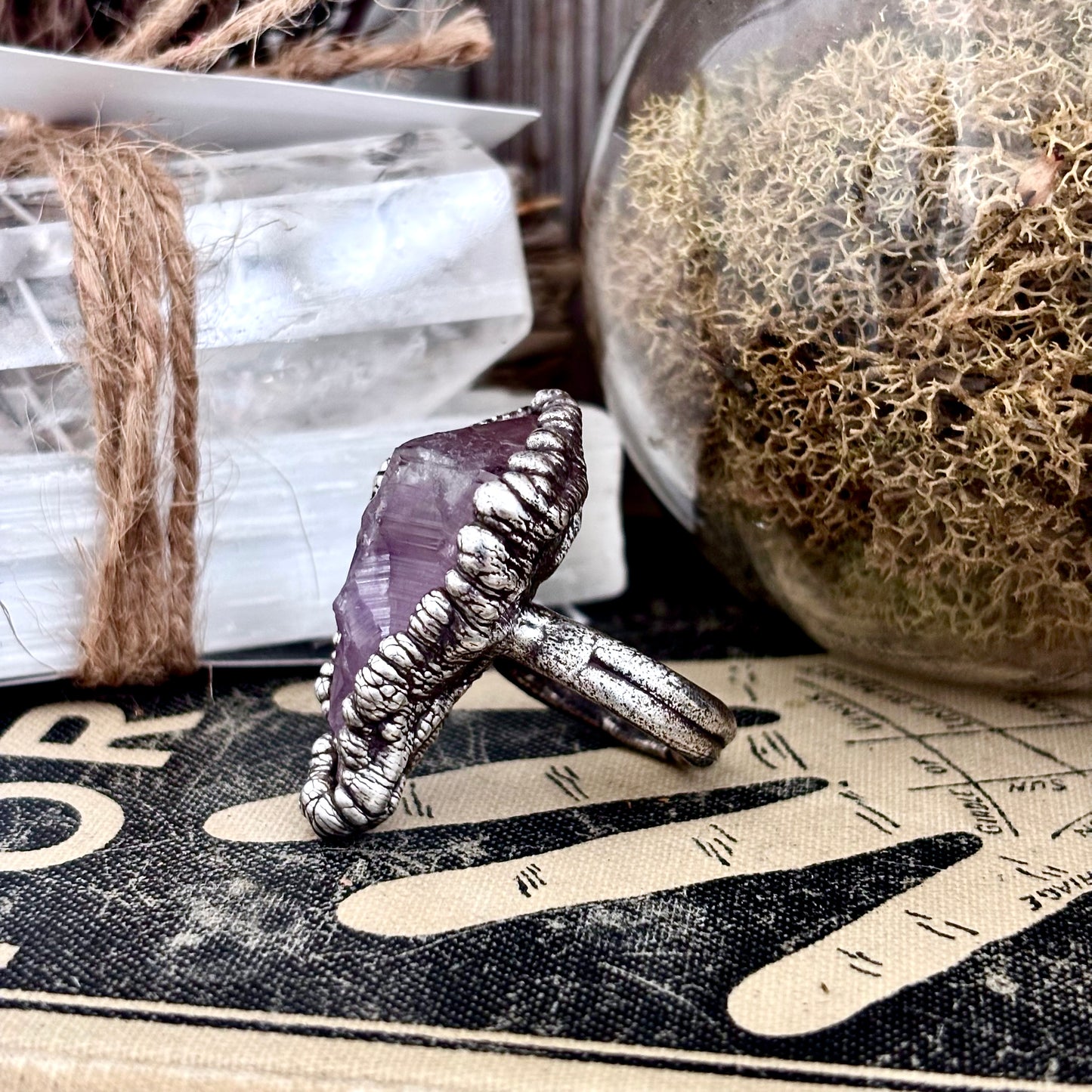 Raw Amethyst Crystal  Ring Set in Fine Silver Size 5.5 / Foxlark Collection - One of a Kind
