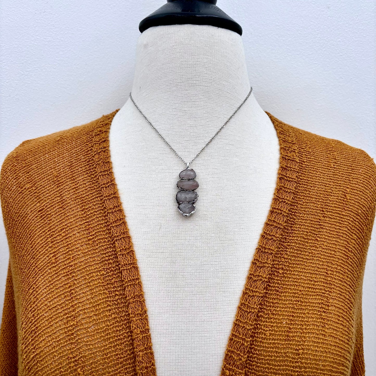 Four Stone Rose Quartz Necklace Silver / Foxlark Collection