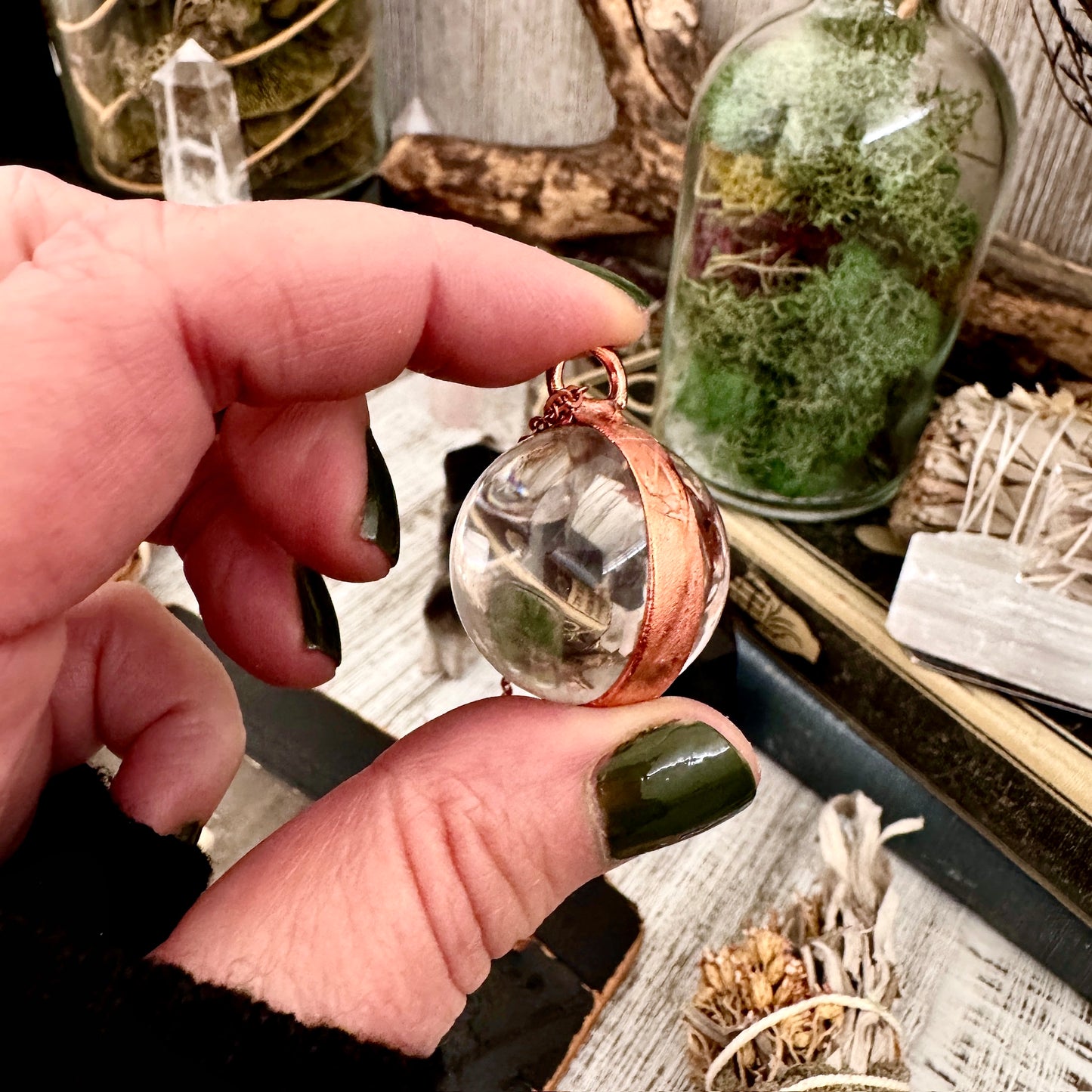 Clear Quartz Crystal Ball Necklace in Copper / Foxlark Collection