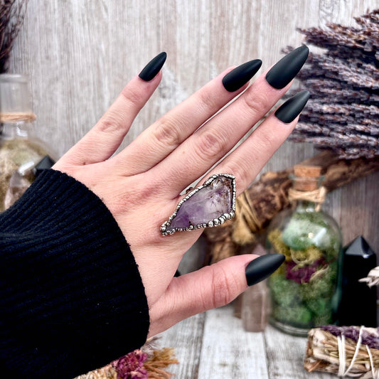 Raw Amethyst Crystal  Ring Set in Fine Silver Size 6.5 / Foxlark Collection - One of a Kind