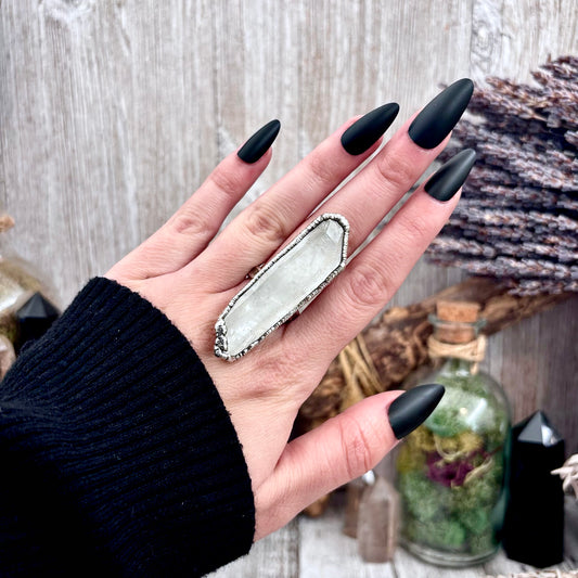Raw Clear Quartz Crystal Ring Set in Fine Silver Size 8.5 / Foxlark Collection - One of a Kind
