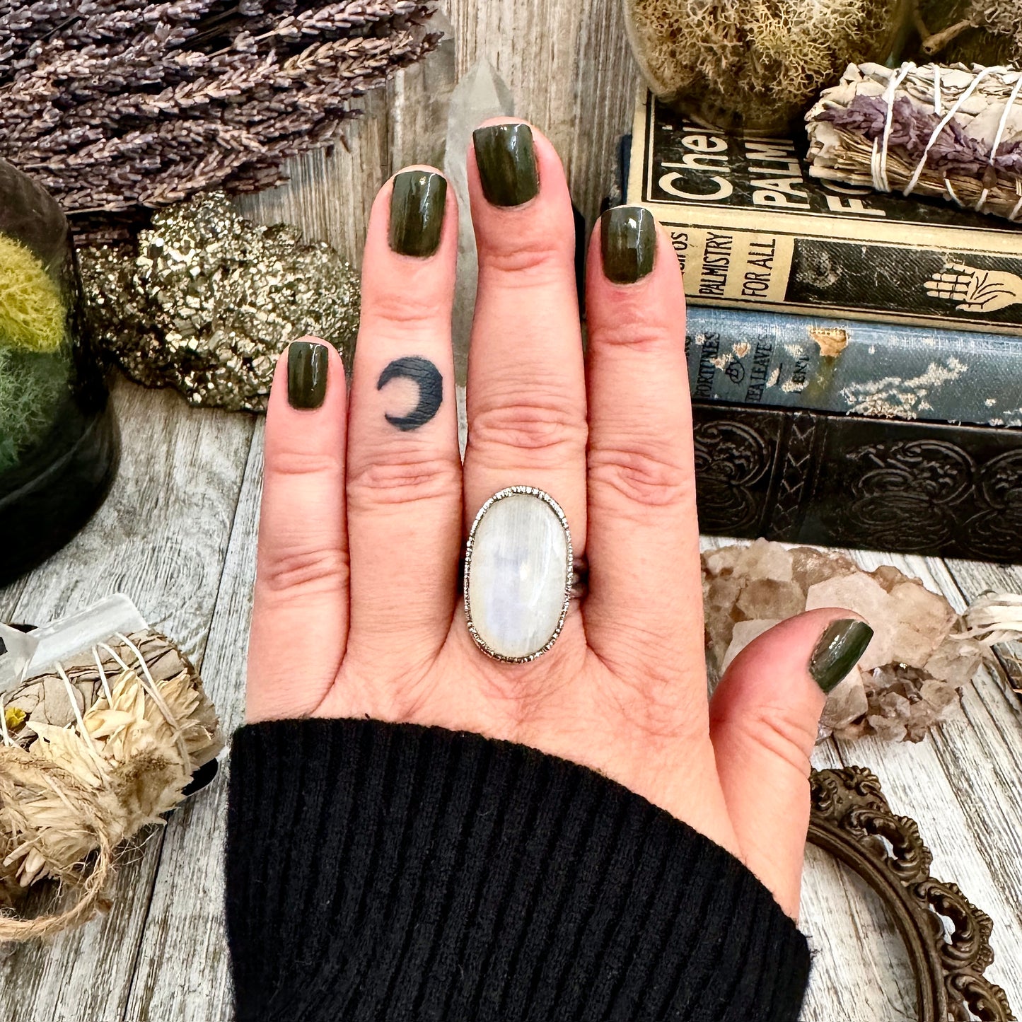 Rainbow Moonstone Ring Silver Size 10 / Foxlark Collection
