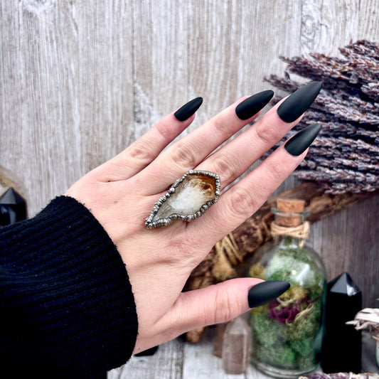 Raw Citrine Crystal Point Ring Set in Fine Silver Size 11  / Foxlark Collection - One of a Kind