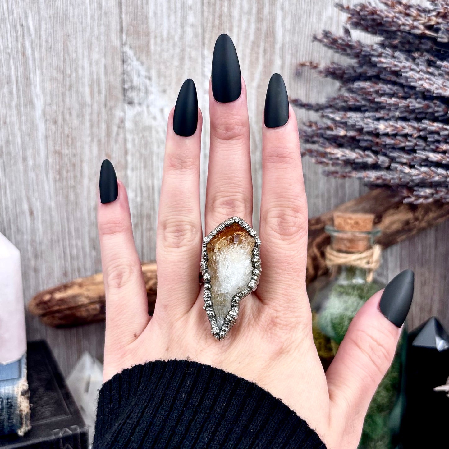 Raw Citrine Crystal Point Ring Set in Fine Silver Size 11 / Foxlark Collection - One of a Kind