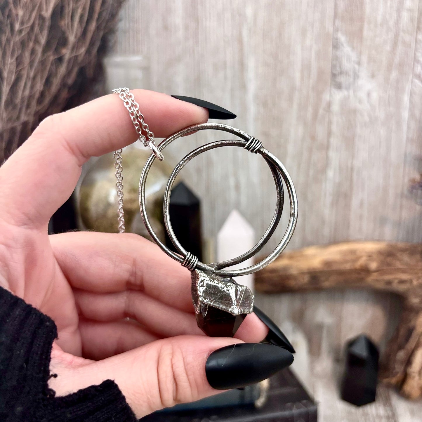 Raw Smoky Quartz Crystal Necklace in Fine Silver / Foxlark Collection - One of a Kind