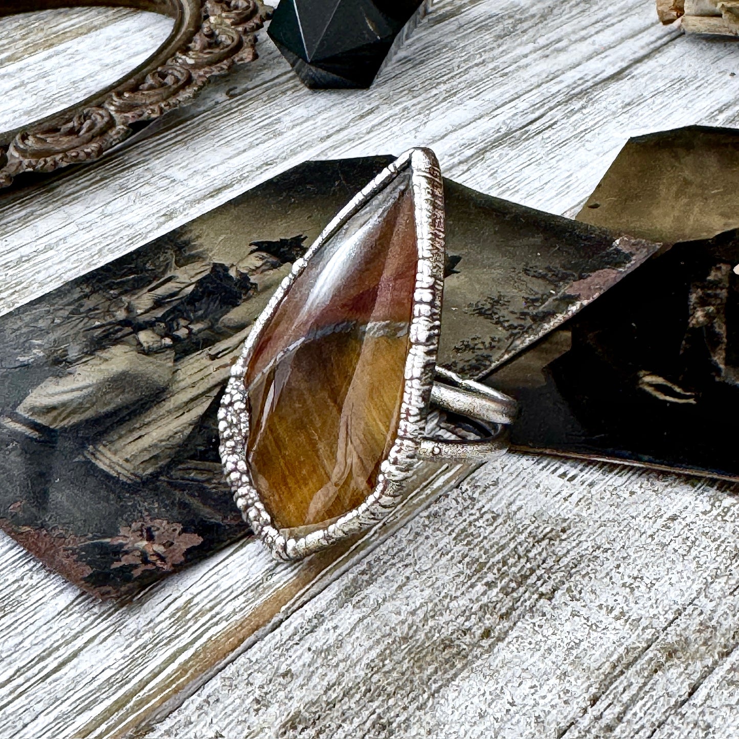 Tigers Eye Fine Silver Ring Size 10 / Foxlark Crystal Jewelry Collection