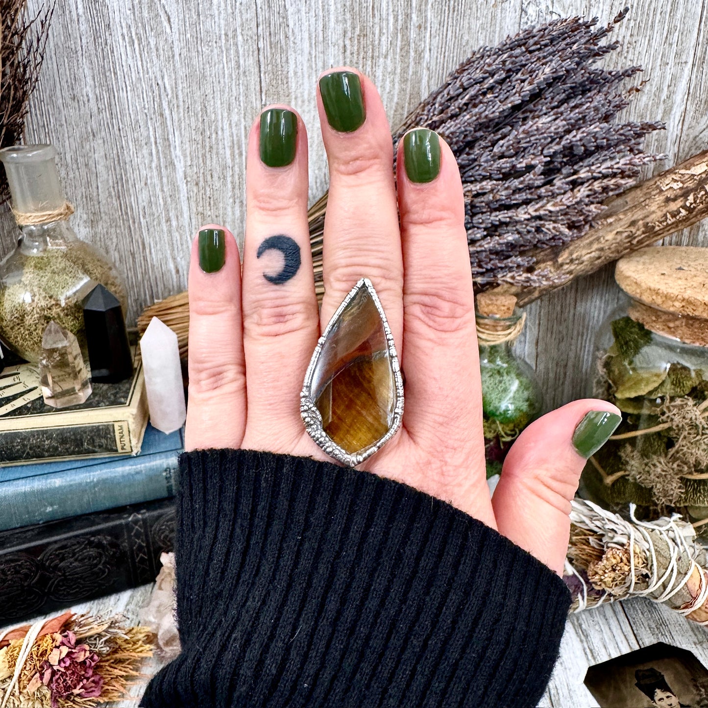 Tigers Eye Fine Silver Ring Size 10 / Foxlark Crystal Jewelry Collection