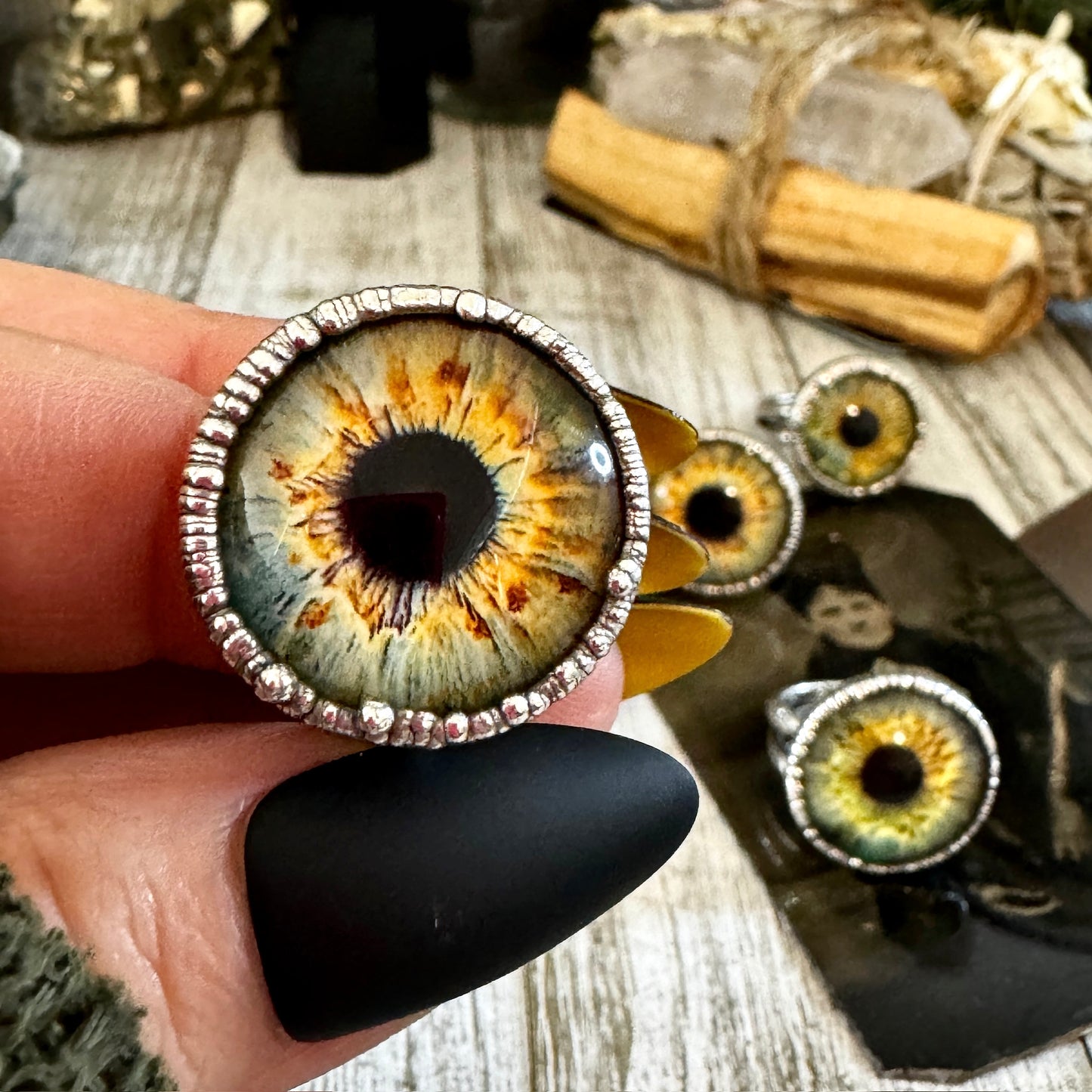 Glass Eye Ring Silver Size 6 7 8 9 10 11 / Foxlark Collection