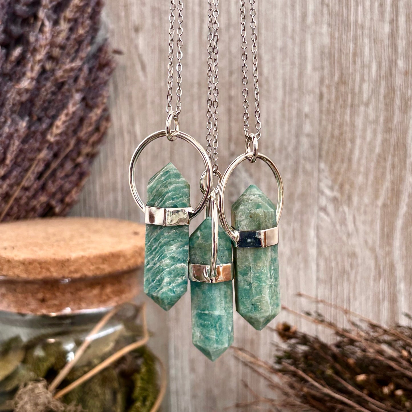 Amazonite Crystal Point Necklace in Sterling Silver, Blue Amazonite Pendant -Designed by FOXLARK Collection