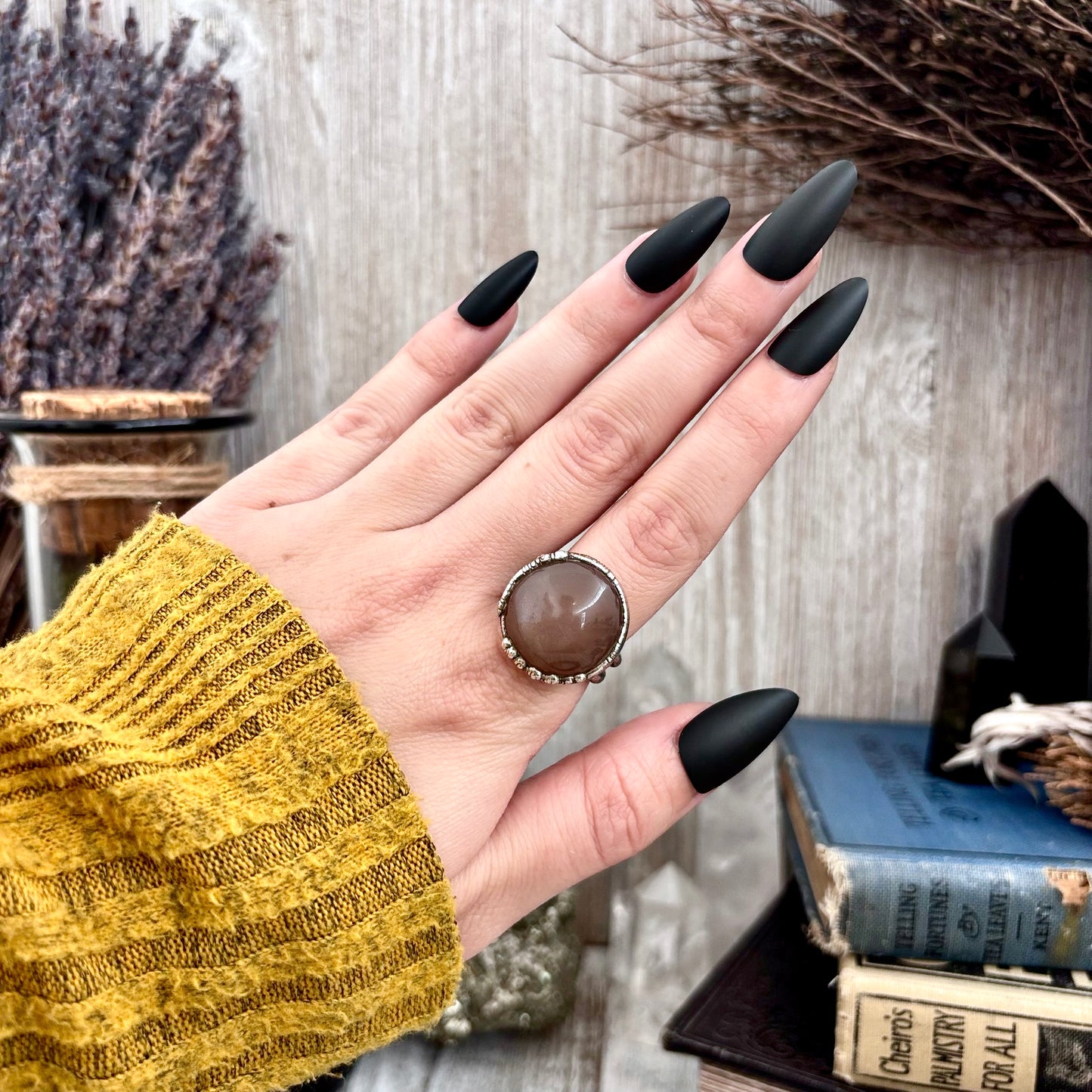 Peach Moonstone Crystal Ring Fine Silver Size 8 / Foxlark Collection - One of a Kind