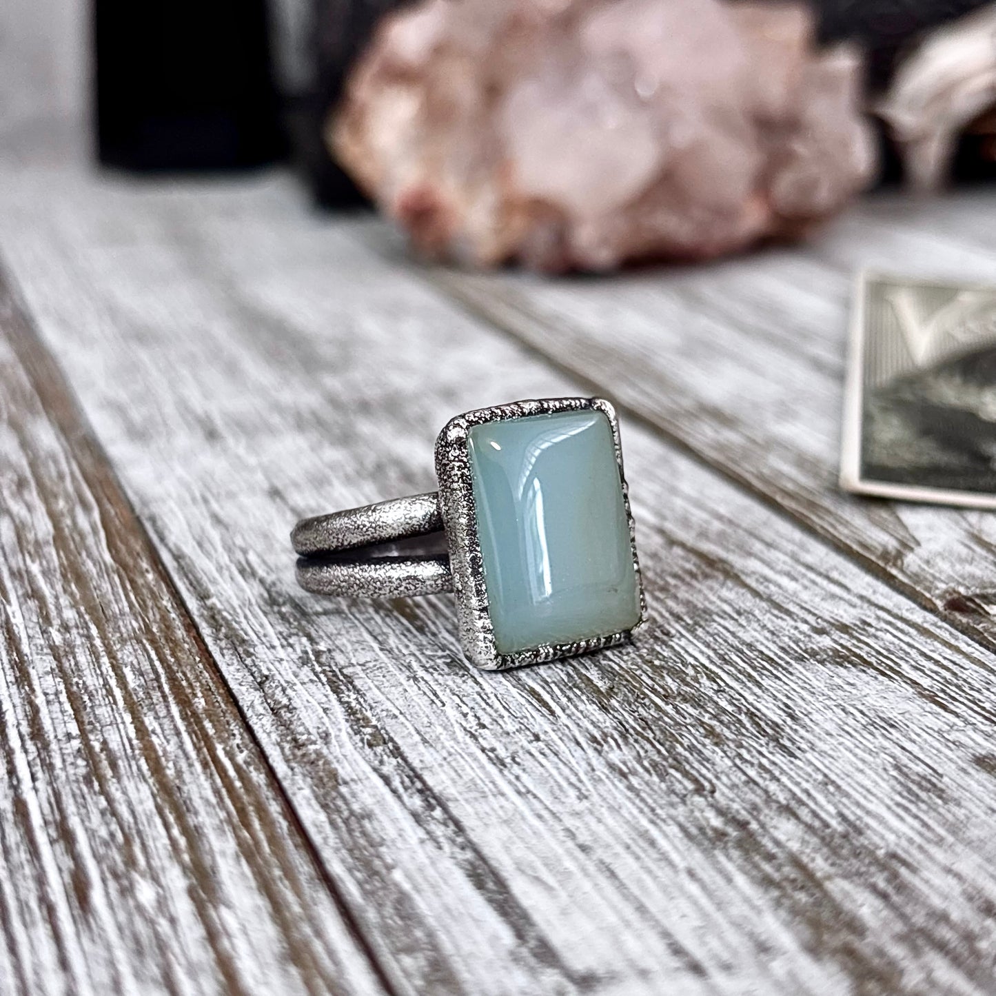 Blue Chalcedony Ring Fine Silver Stone Ring Size 9 / Foxlark Collection- One of a Kind
