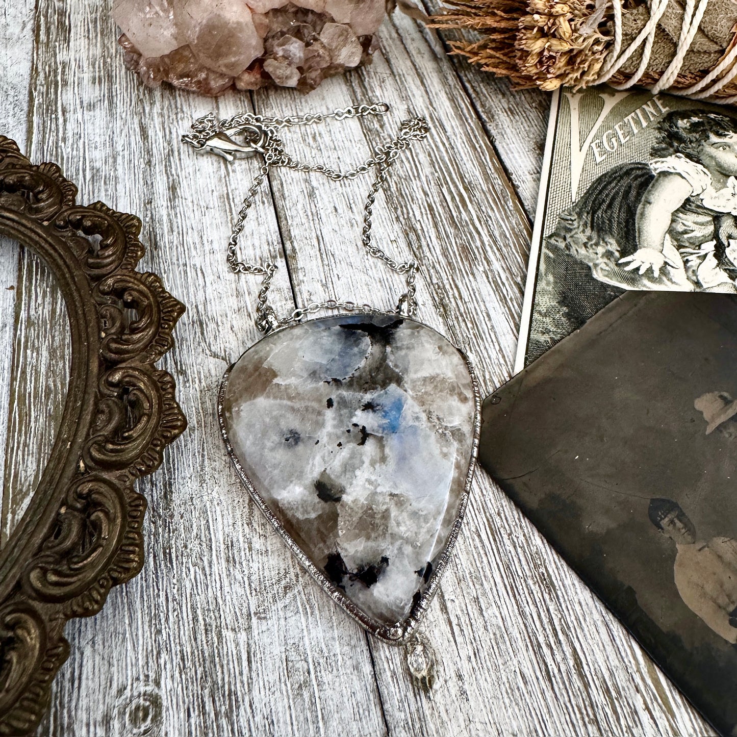 Big Rainbow Moonstone Necklace in Fine Silver / Foxlark Collection - One of a Kind