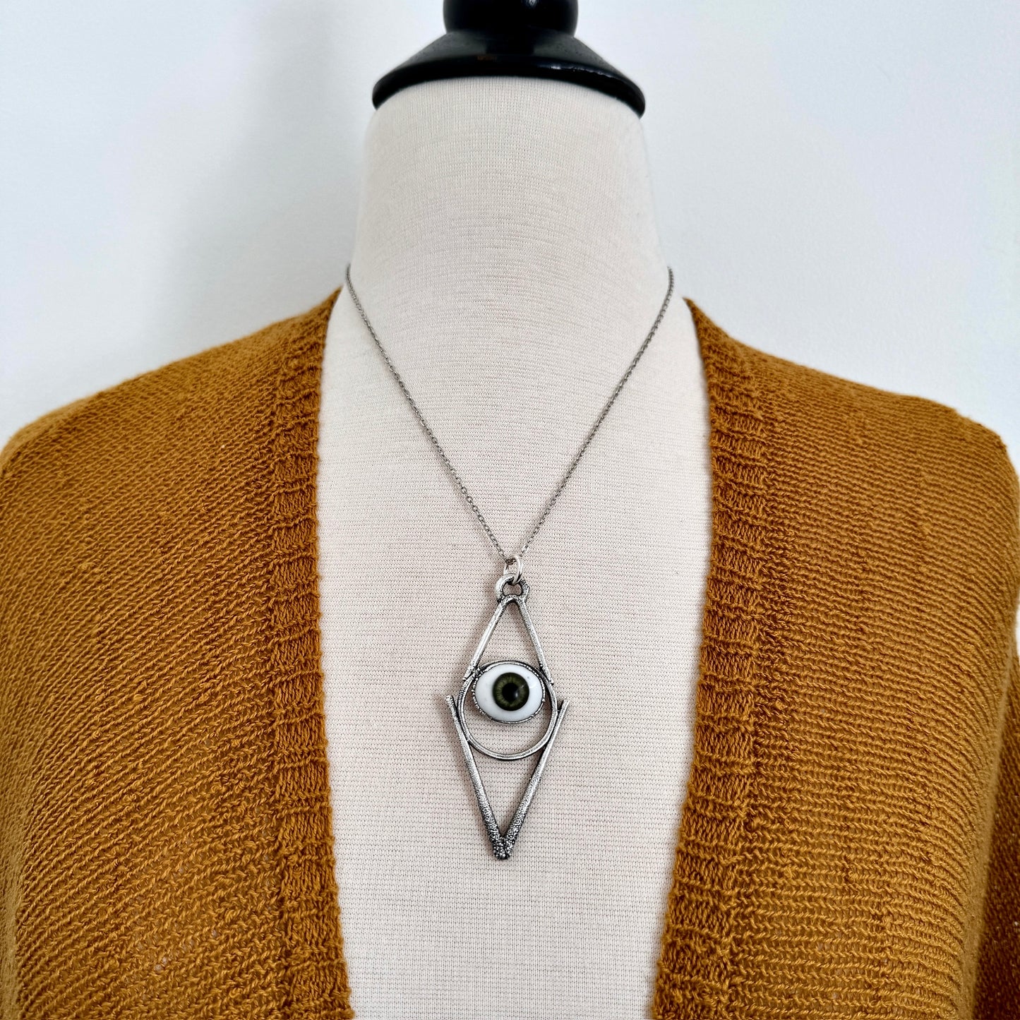 Moss & Moon Collection - Green Iris Glass Eye Necklace set Fine Silver /