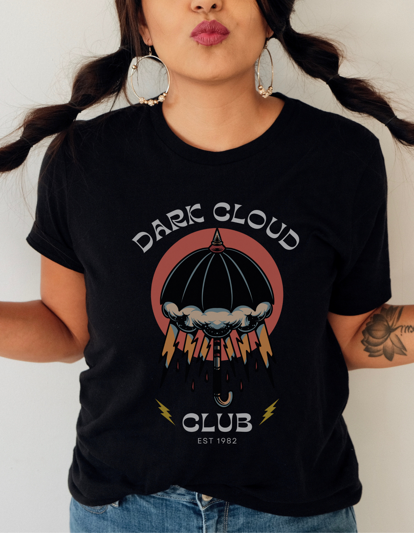 Dark Cloud Club Tattoo T-shirt / Dark Cloud Lightning Eye Unisex Vintage Traditional Tattoo Tee Shirt / Punk Rock Clothing Tshirt - Foxlark Crystal Jewelry