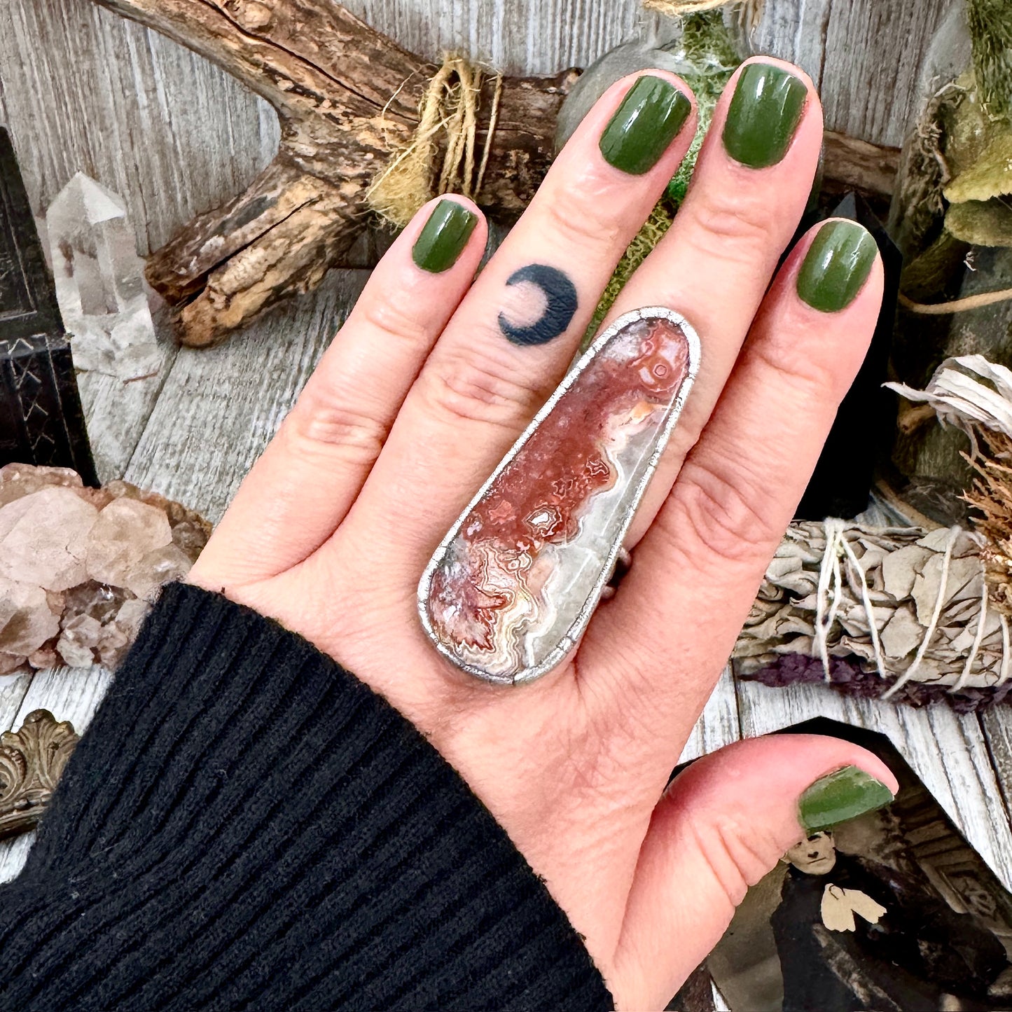 Crazy Lace Agate Crystal Ring Fine Silver Size 9 / Foxlark Collection - One of a Kind