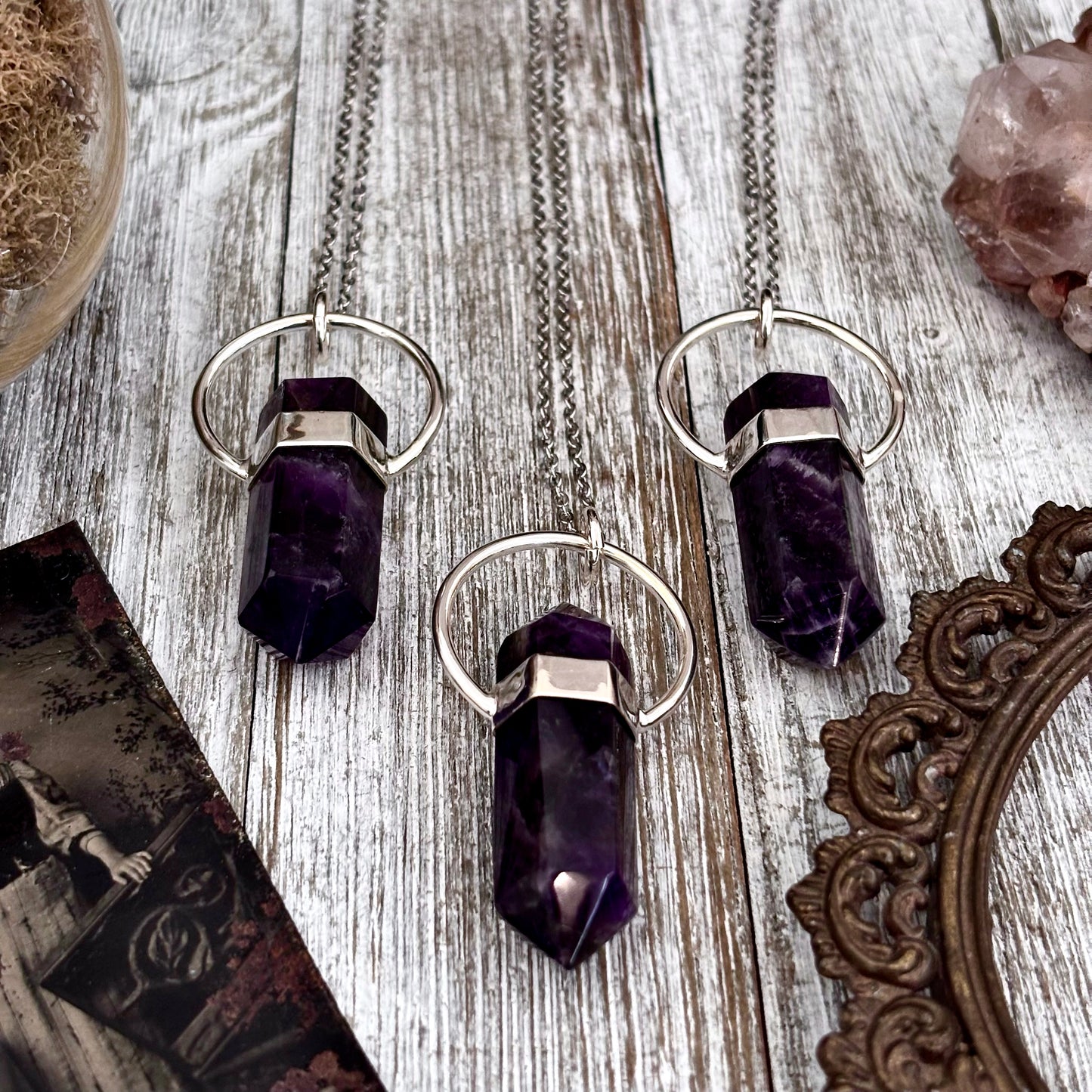 Amethyst Crystal Point Necklace in Sterling Silver, Purple Necklace -Designed by FOXLARK Collection