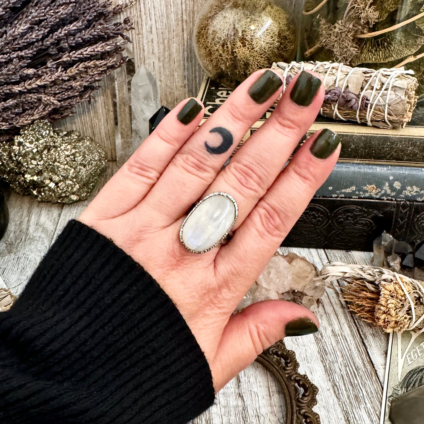 Rainbow Moonstone Ring Silver Size 10 / Foxlark Collection