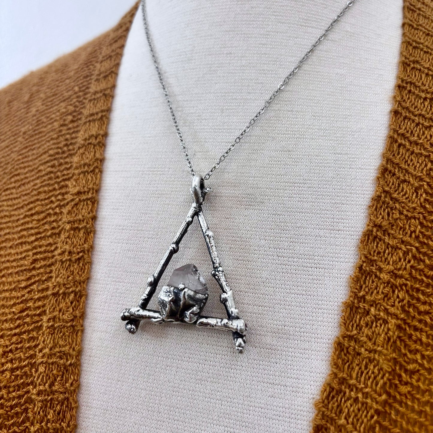 Raw Herkimer Crystal Necklace in Silver / Sticks & Stones Collection