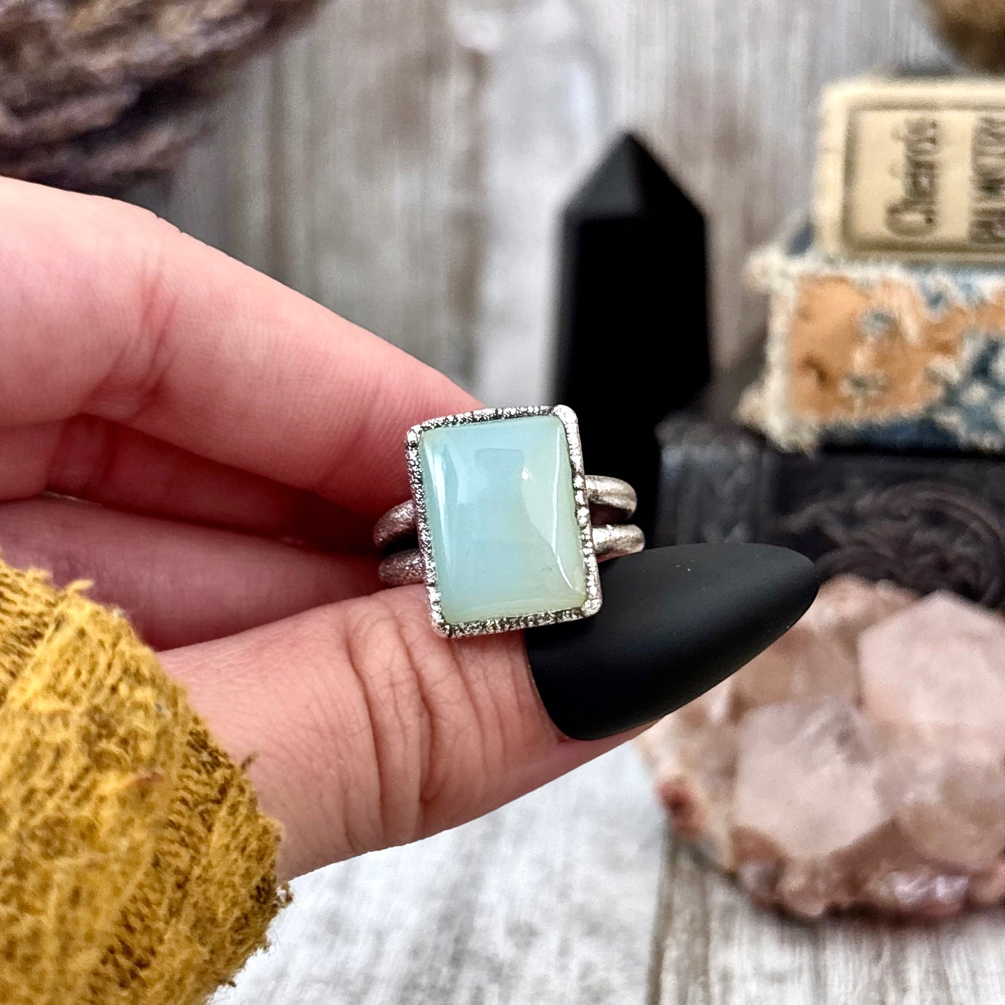 Blue Chalcedony Ring Fine Silver Stone Ring Size 9 / Foxlark Collection- One of a Kind