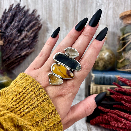 Multi Stone Citrine Mookaite Blue Tigers Eye Herkimer Diamond Ring In Silver Size 9 / Foxlark Collection