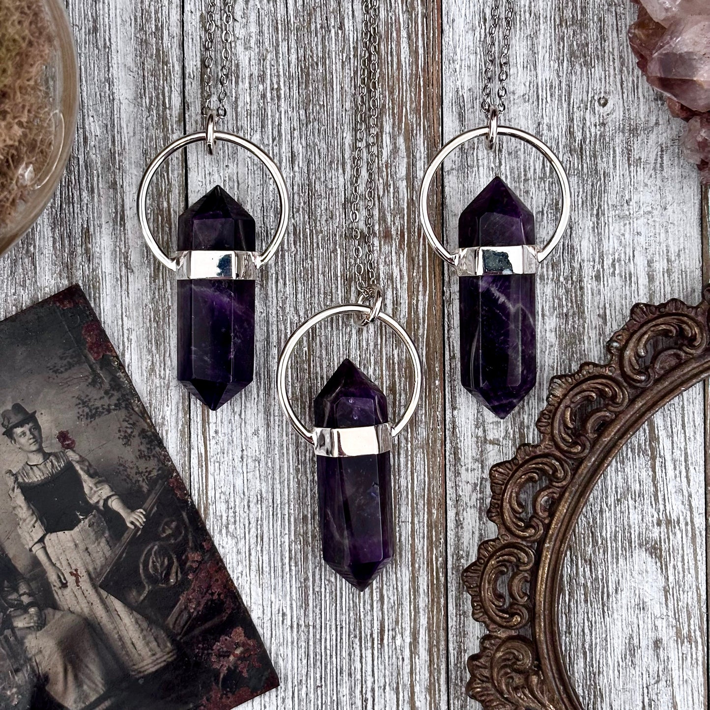 Amethyst Crystal Point Necklace in Sterling Silver, Purple Necklace -Designed by FOXLARK Collection