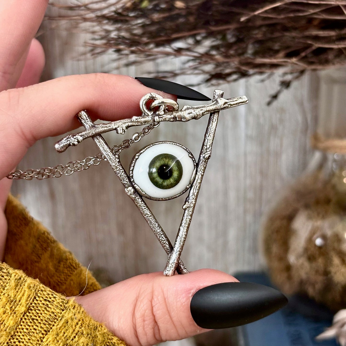Green Iris Eye Necklace Fine Silver / Sticks & Stones Collection