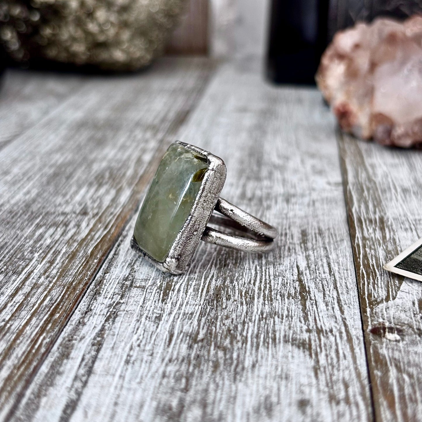 Green Prehnite Ring Fine Silver Stone Ring Size 7.5 / Foxlark Collection- One of a Kind