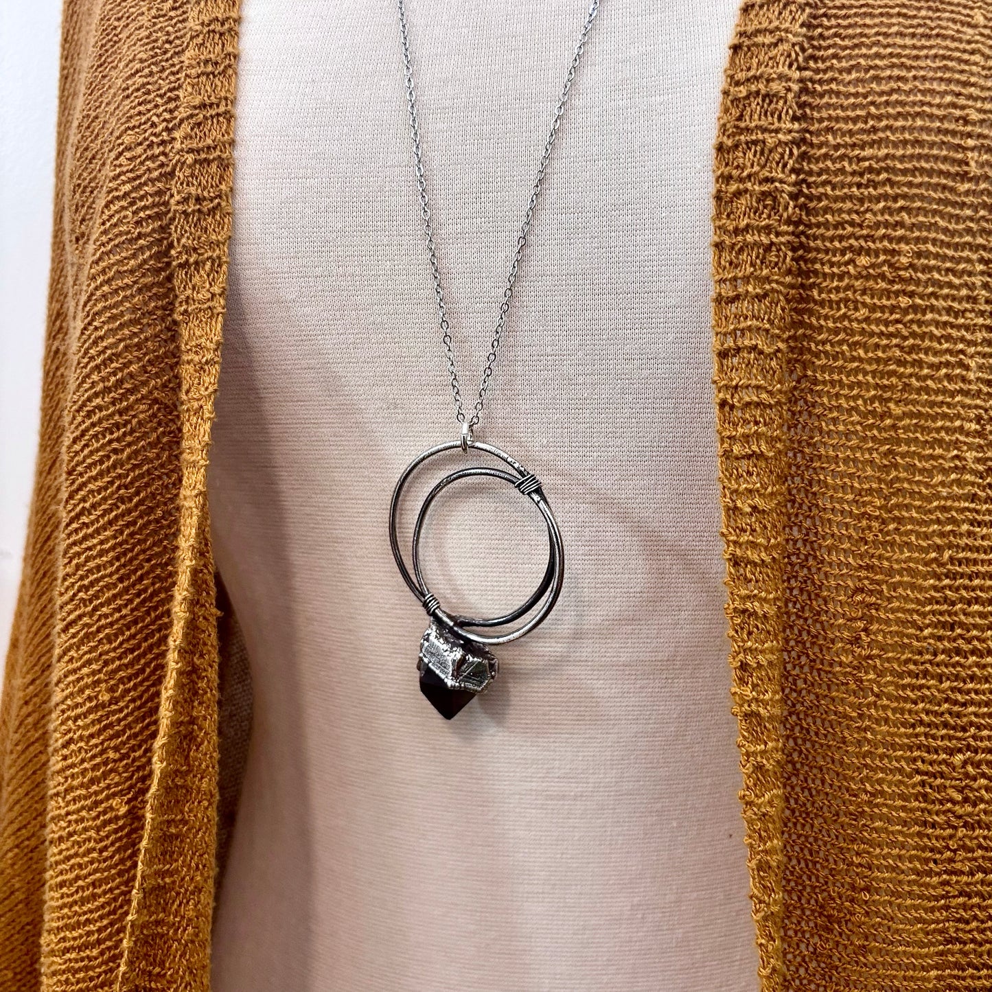 Raw Smoky Quartz Crystal Necklace in Fine Silver / Foxlark Collection - One of a Kind