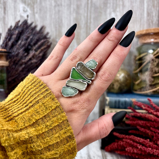 Multi Stone Aquamarine Smoky Quartz Sea Glass Ring In Silver Size 9 / Foxlark Collection