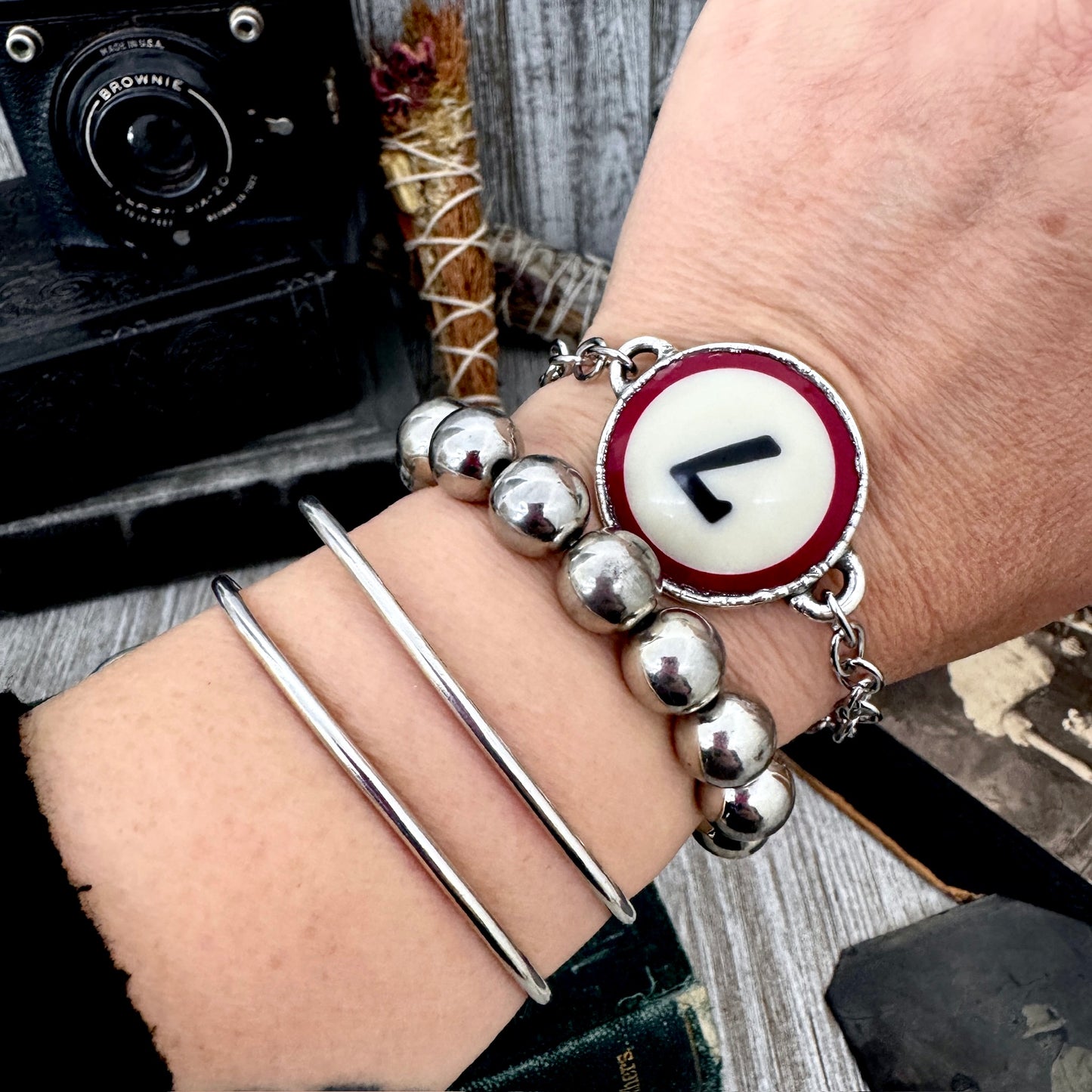 Playing Games - #7 Pool Ball Bracelet Fine Silver / One of a Kind.