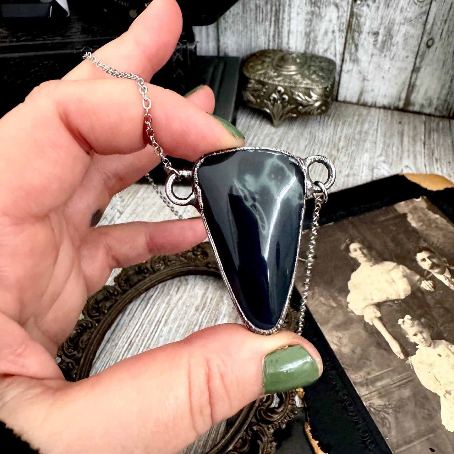 The Colossal Collection - Spiderweb Obsidian Crystal Necklace in Fine Silver / One of a Kind