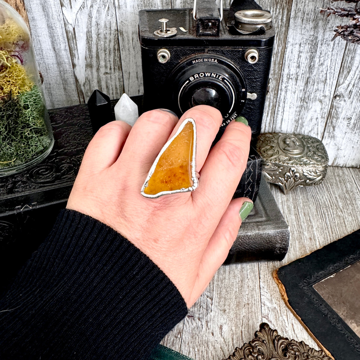 FOXLARK Raw Baltic Amber ring from The Colossal Collection in fine silver, size 11, featuring one-of-a-kind natural amber gemstone.