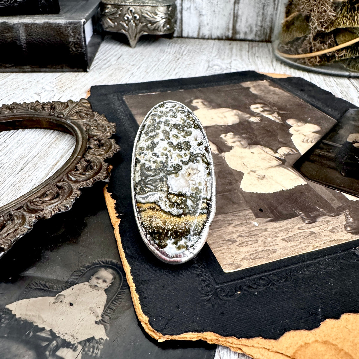 FOXLARK Ocean Jasper ring set in fine silver, size 7, featuring one-of-a-kind natural gemstone jewelry.