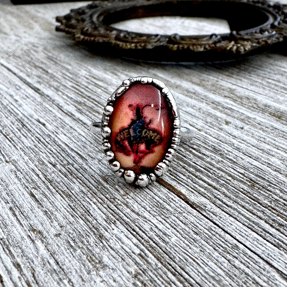 Fine silver cowboy road sign ring featuring "Road To Nowhere" design, size 8, by FOXLARK, one-of-a-kind jewelry piece.