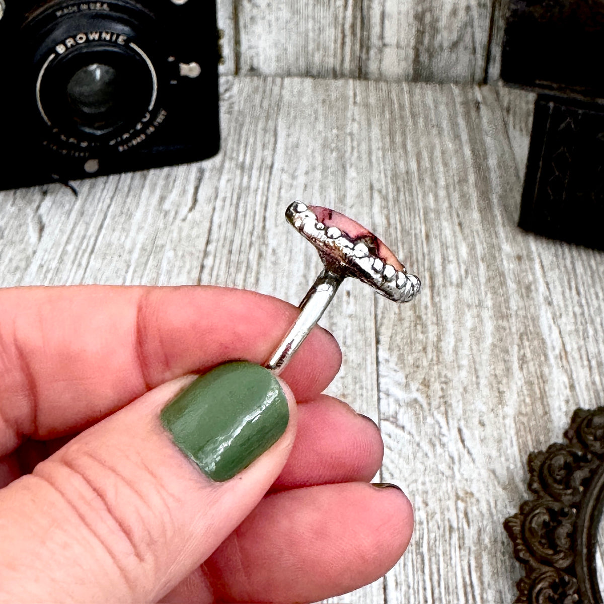Fine silver cowboy road sign ring by FOXLARK, size 8, featuring detailed "Road To Nowhere" design, one of a kind jewelry piece.