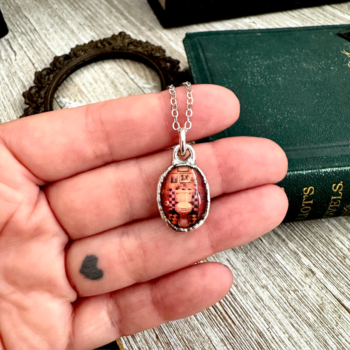 Vintage silver "Road To Nowhere" dive bar toilet necklace by FOXLARK, featuring a unique bathroom-themed pendant.